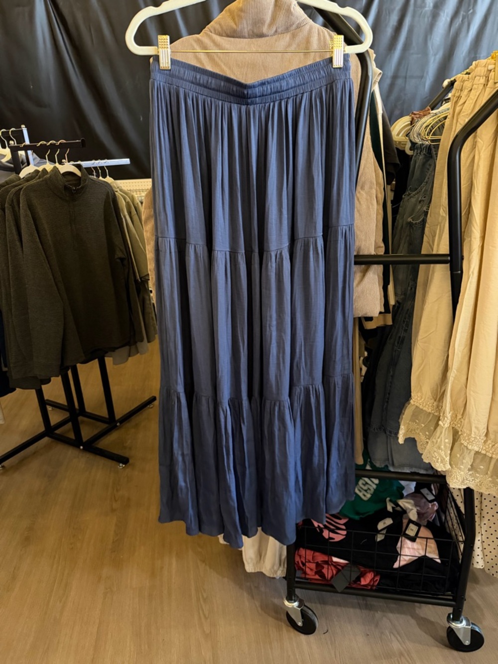 Pinch Navy Tiered Maxi Skirt with Drawstring Waist A047 - Picture 3 of 3